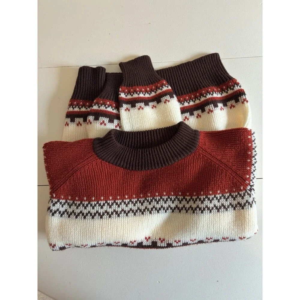 Vintage Kingsport Sweater XL 46 Men Fair Isle Nordic Knit Rust Skiwear 80s 90s